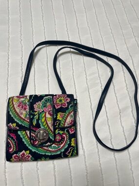 Vera Bradley Petal Paisley Mini Crossbody Wallet Turn Lock Blue Pink